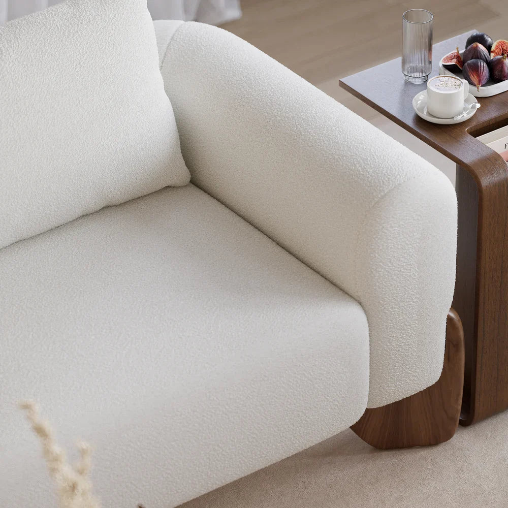 Japandi Wood and Bouclé Sofa - Japandi