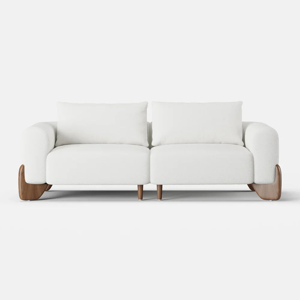Japandi Wood and Bouclé Sofa - Japandi