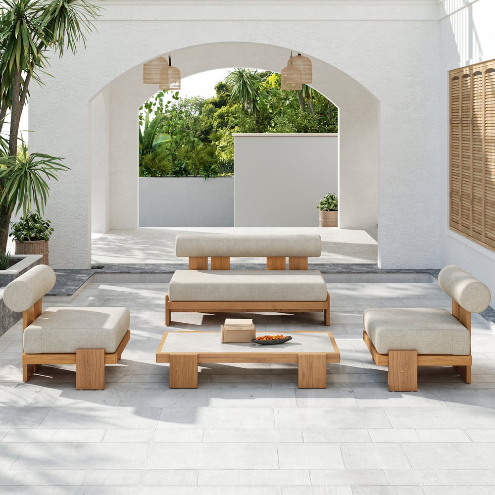 Japandi 4-Piece Outdoor Teak Sofa Set With Coffee Table - Japandi