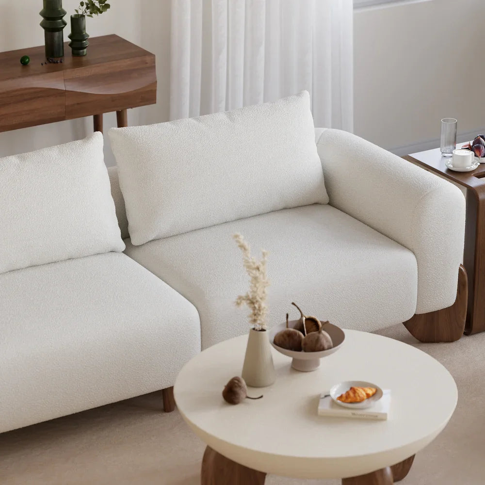 Japandi Wood and Bouclé Sofa - Japandi