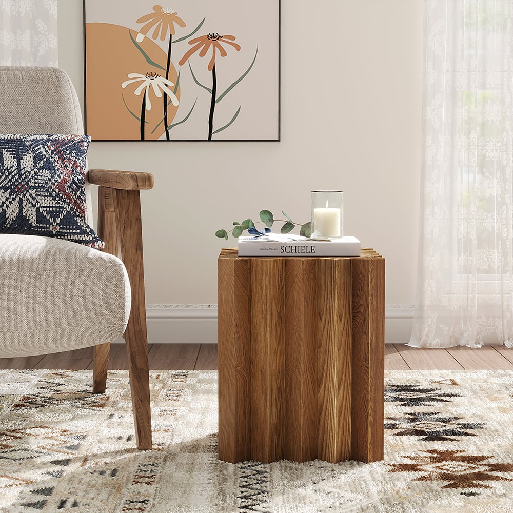 Japandi Geometric Wood Side Table - Japandi