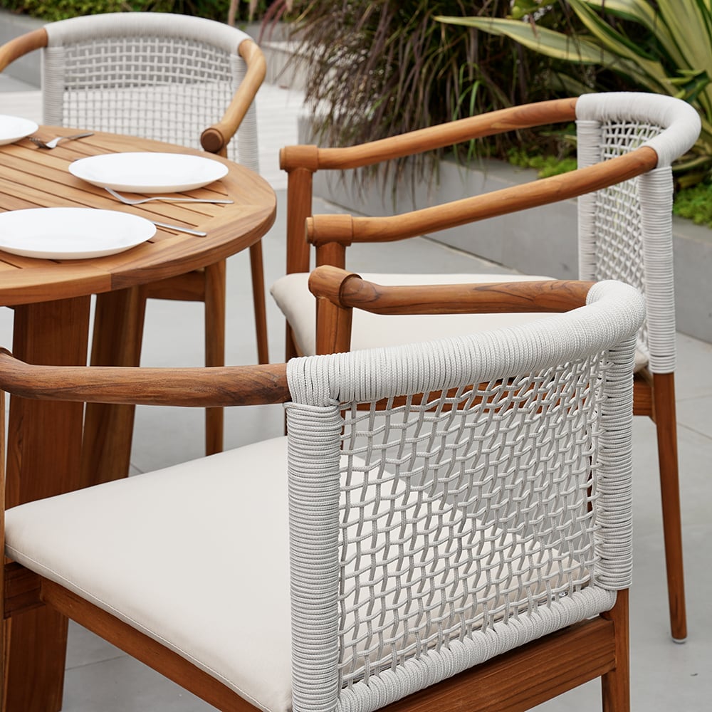 Japandi 7-Piece Round Wood Outdoor Dining Set With Chairs - Japandi