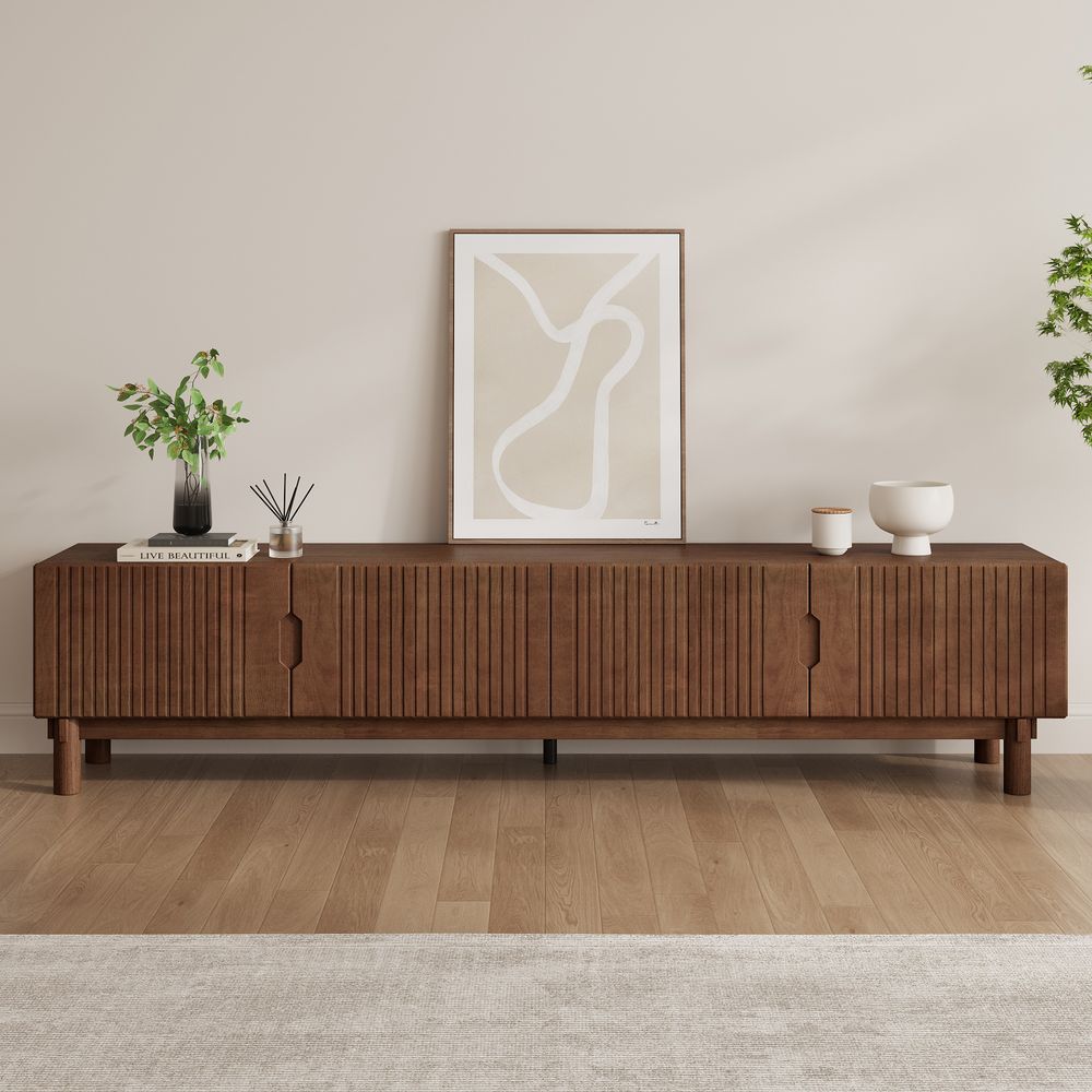 Japandi Grille Style Solid Wood TV Stand - Japandi