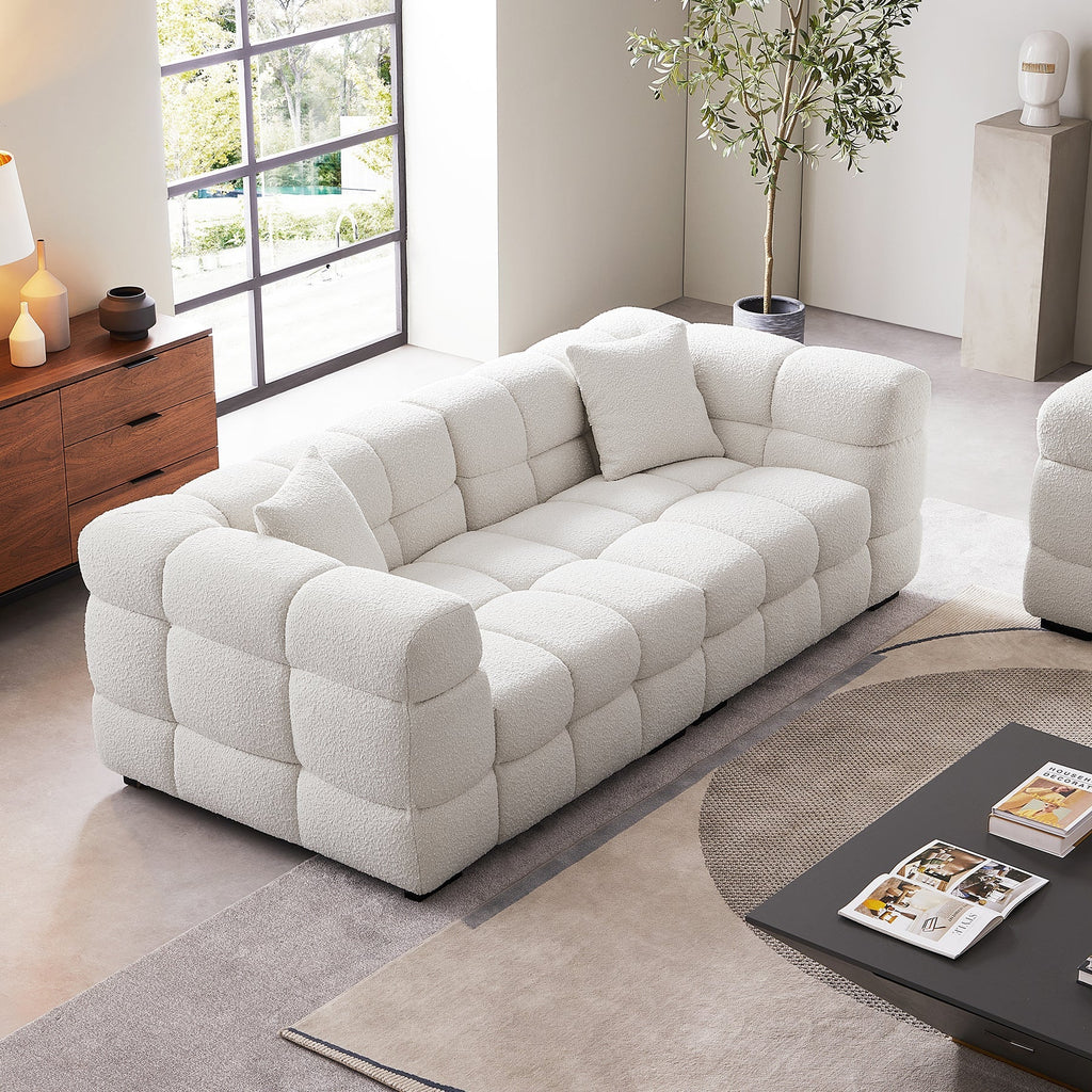 Japandi Cushy White Boucle Sofa - Japandi