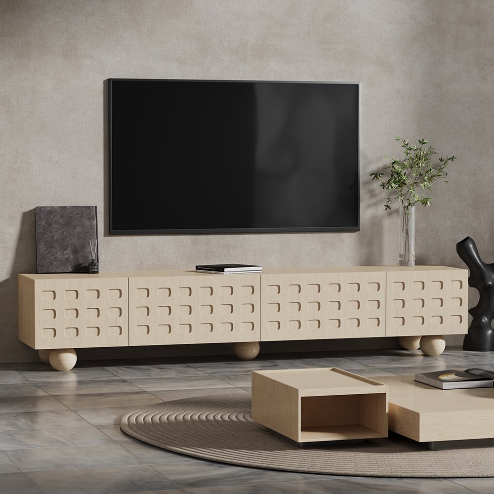 Japandi Whitewash Wood TV Stand - Japandi