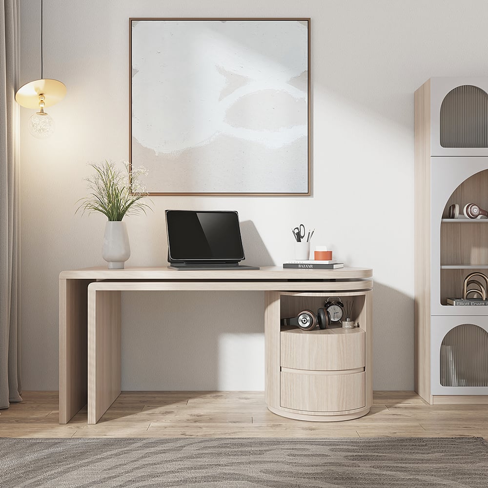 Japandi L Shaped Wood Desk - Japandi