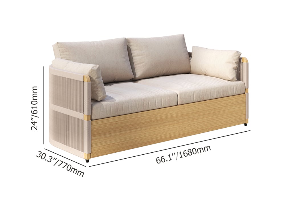 Japandi 4-Piece Rope Woven Aluminum Patio Sofa Set in Khaki - Japandi