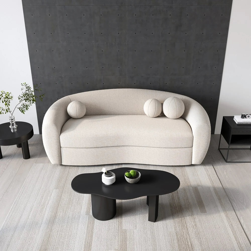 Japandi Teddy Velvet 3 Seaters Curved Sofa - Japandi