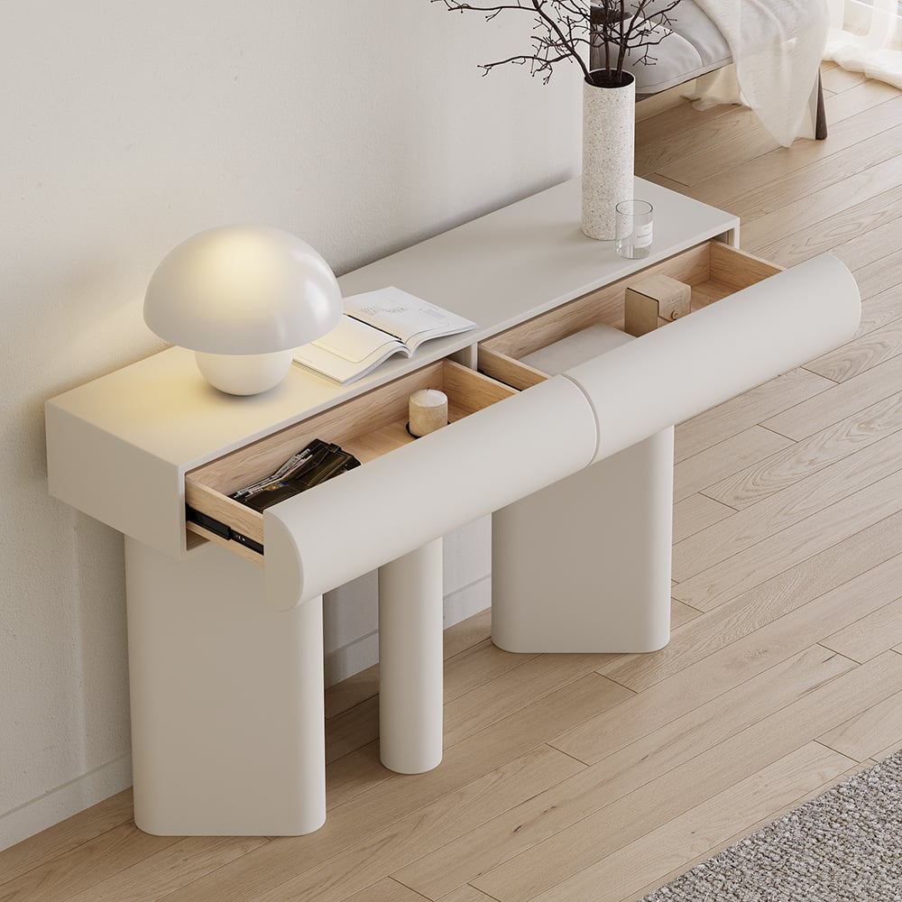 Japandi Faux Leather Console Table - Japandi
