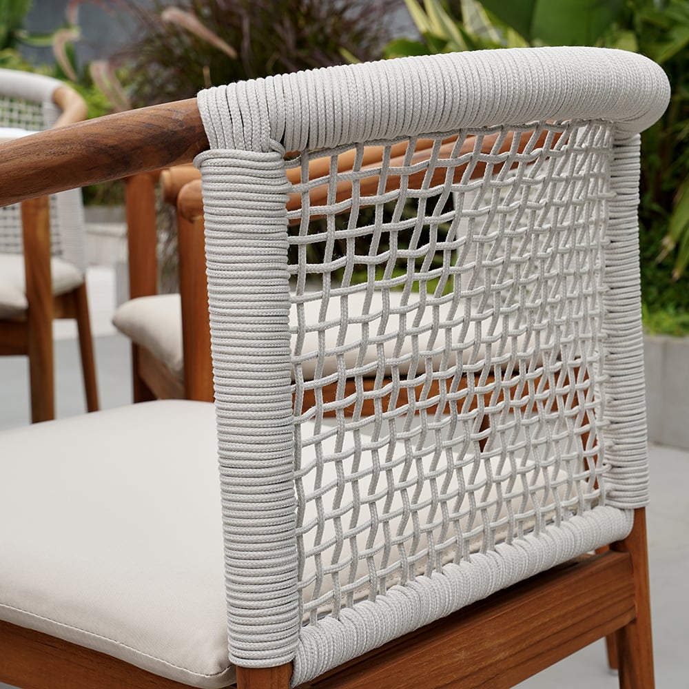 Japandi 7-Piece Round Wood Outdoor Dining Set With Chairs - Japandi