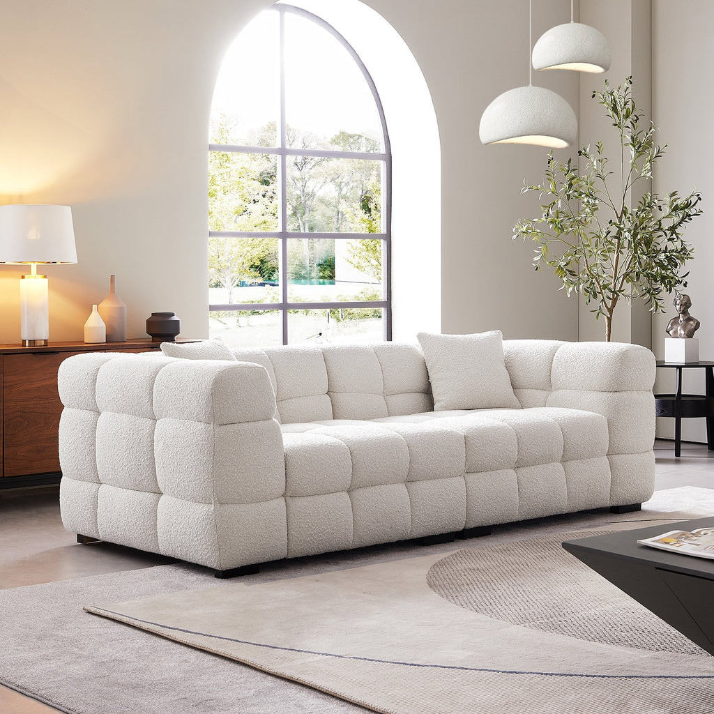 Japandi Cushy White Boucle Sofa - Japandi