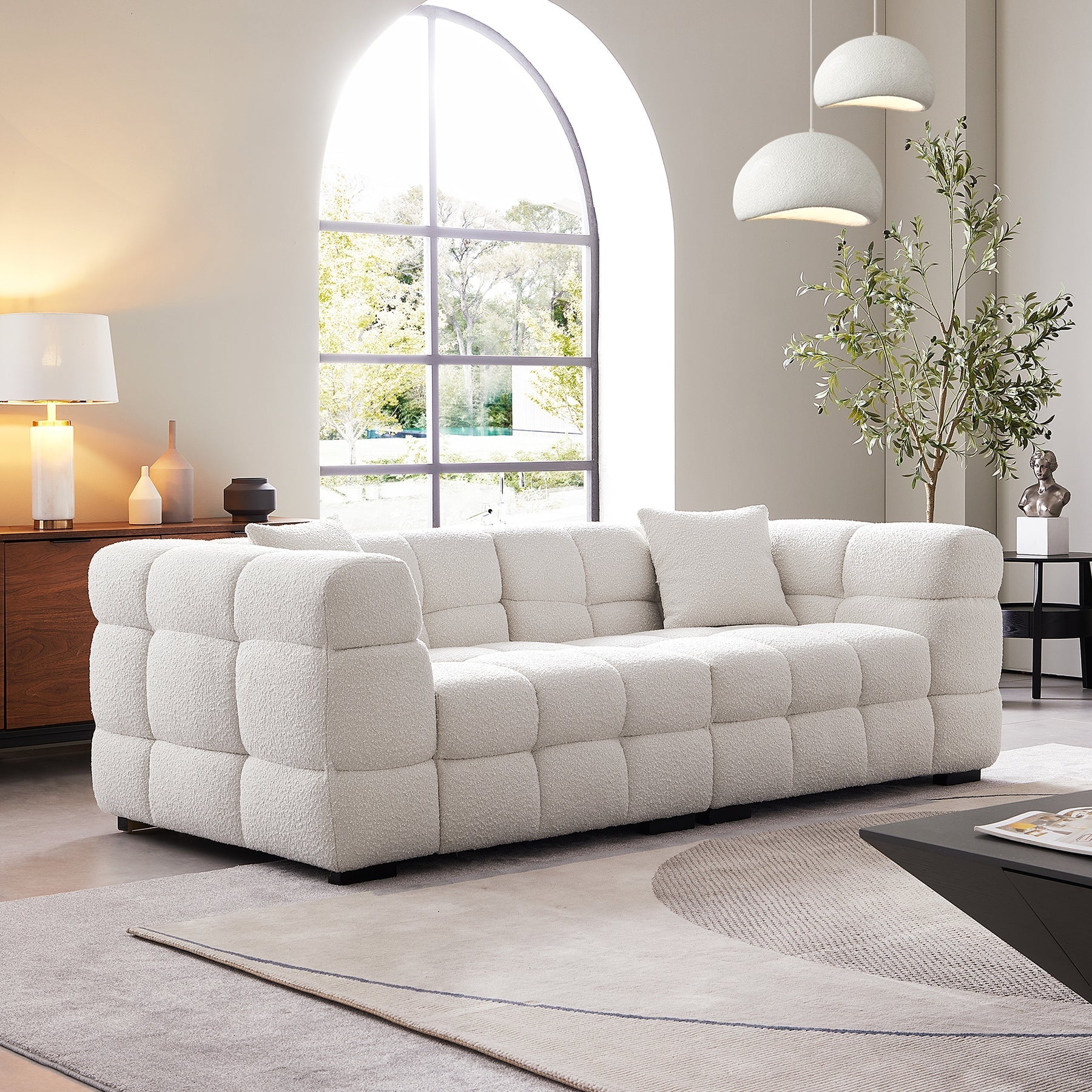Japandi Cushy White Boucle Sofa - Japandi