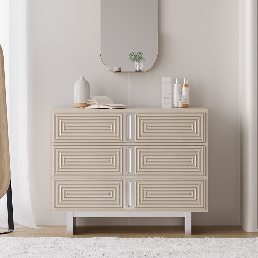 Japandi Whitewashed 6-Drawer Dresser - Japandi