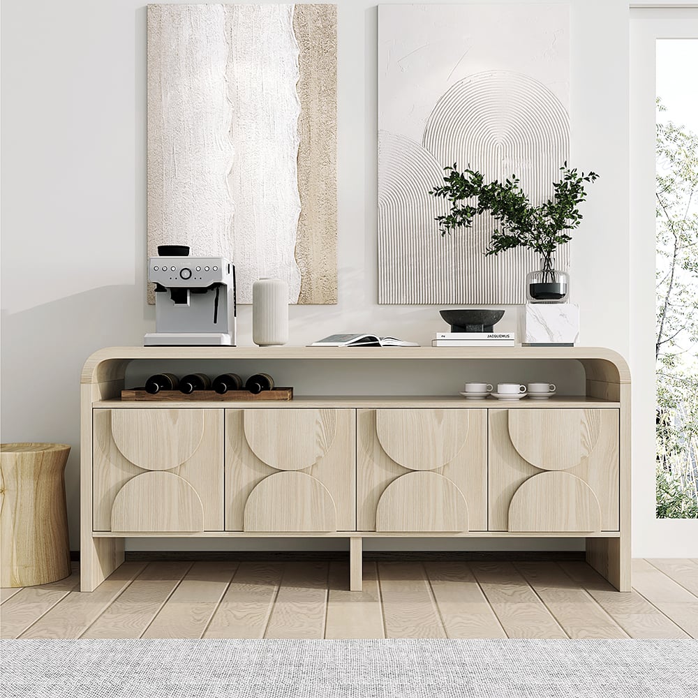 Japandi Distressed White Credenza - Japandi