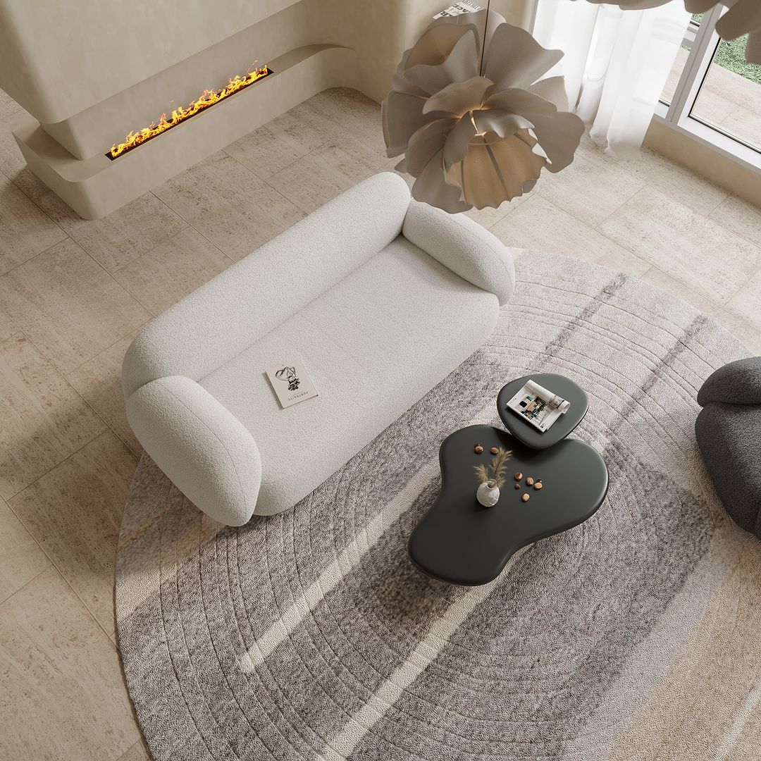 Japandi Boucle Curved Sofa - Japandi