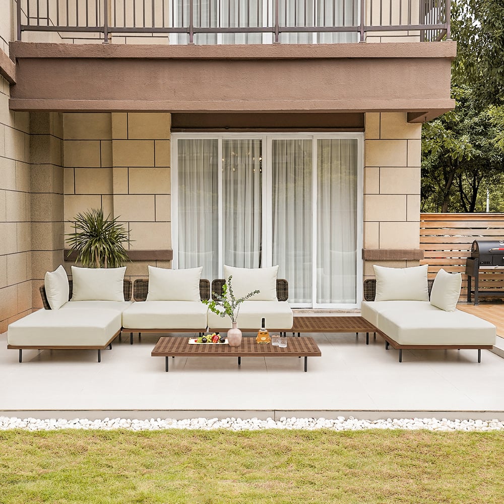 Japandi 8-Piece Teak Modular Outdoor Conversation Set - Japandi