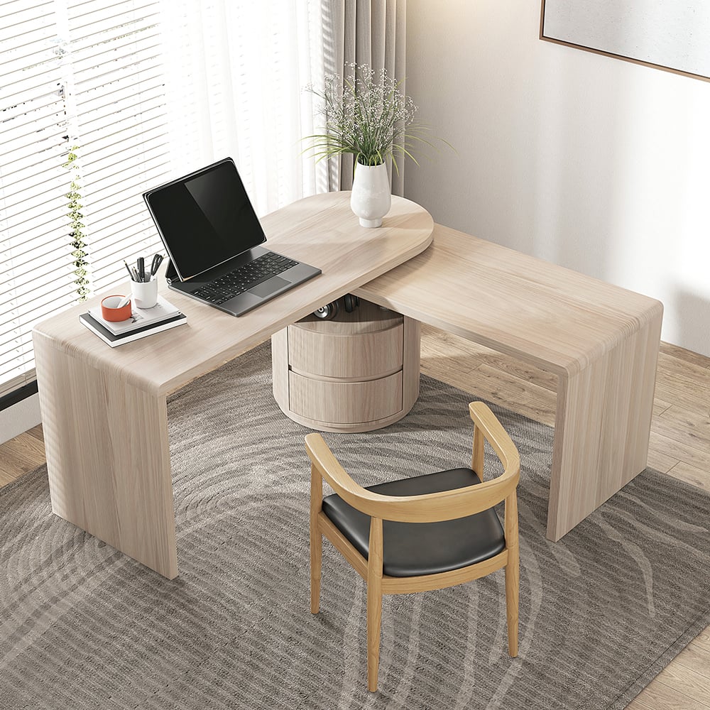 Japandi L Shaped Wood Desk - Japandi