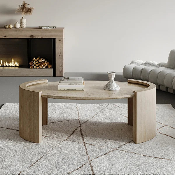 Japandi Travertine Coffee Table - Japandi