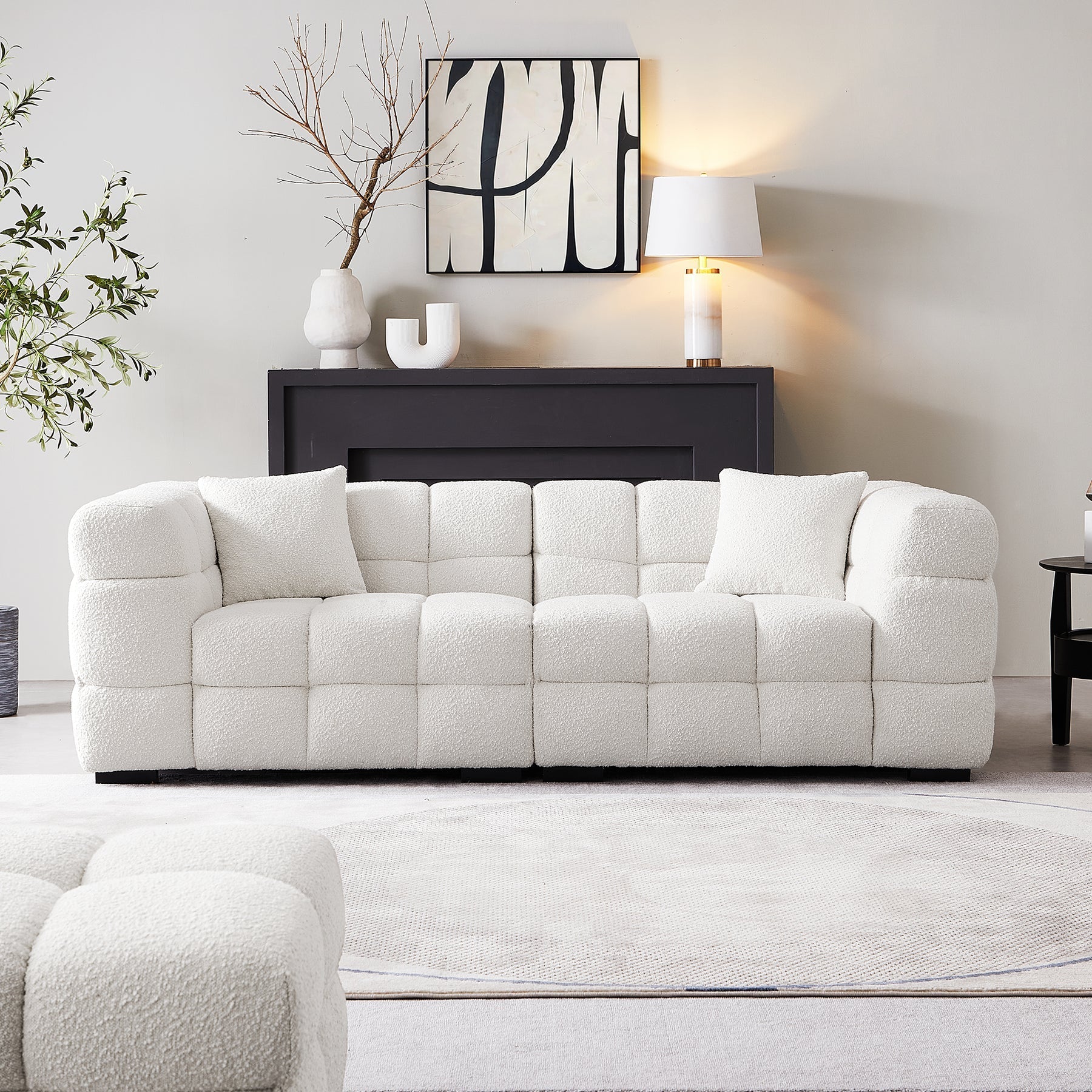 Japandi Cushy White Boucle Sofa - Japandi