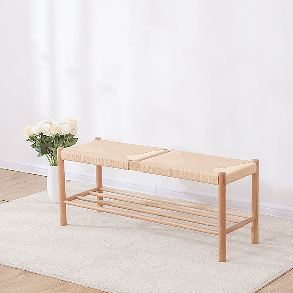 Japandi Wood & Rattan Bench - Japandi