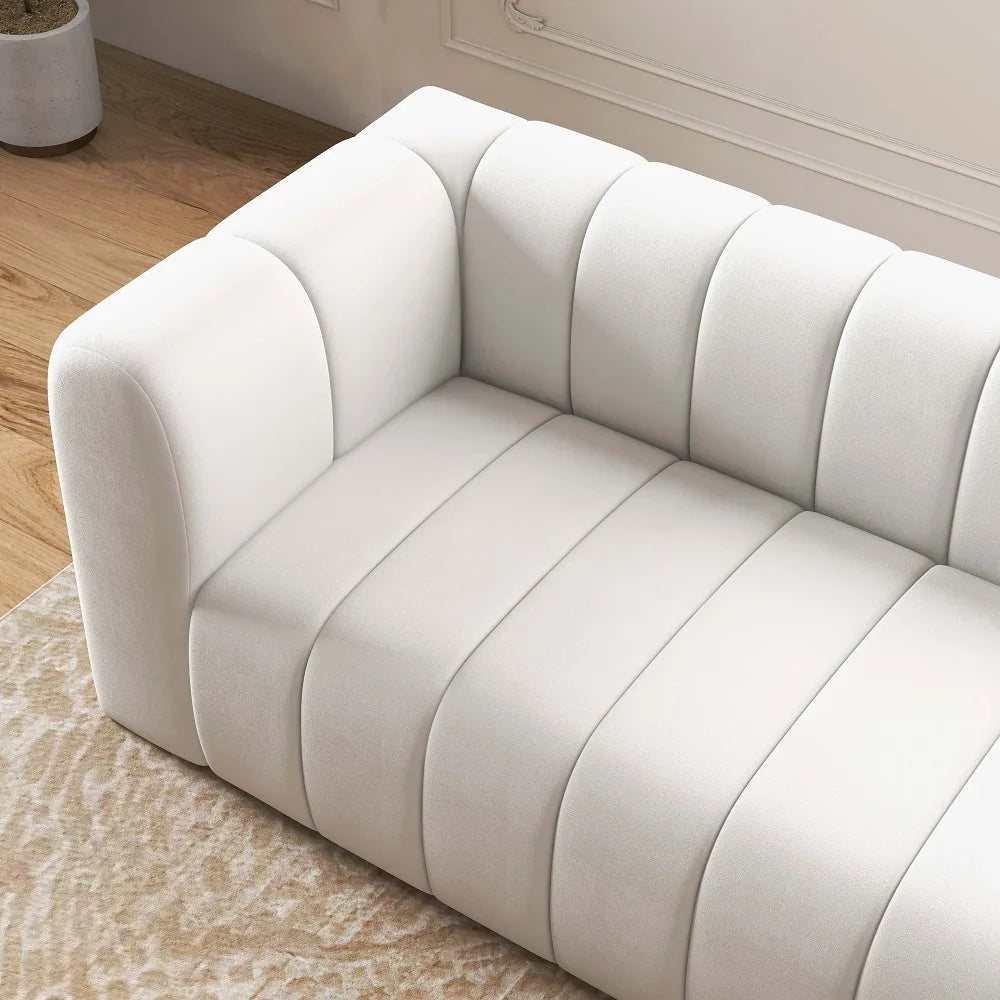 Japandi Modern White Velvet 3-Seater Sofa - Japandi