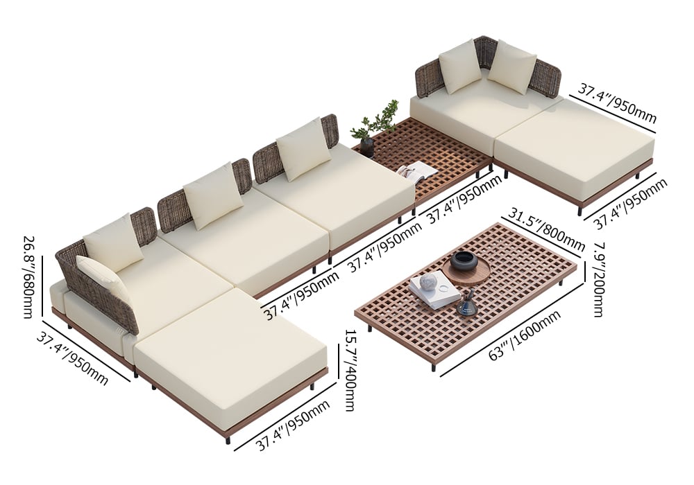 Japandi 8-Piece Teak Modular Outdoor Conversation Set - Japandi