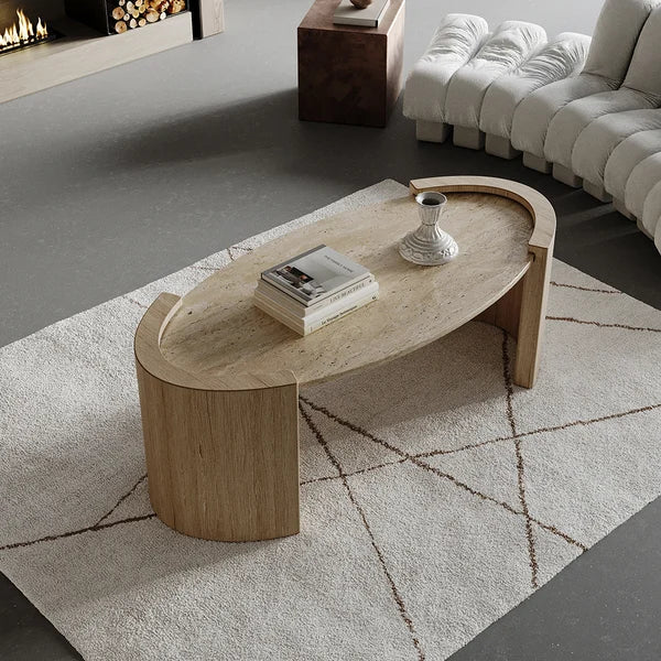Japandi Travertine Coffee Table - Japandi