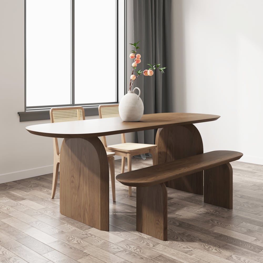 Japandi Oval Wood Bench - Japandi