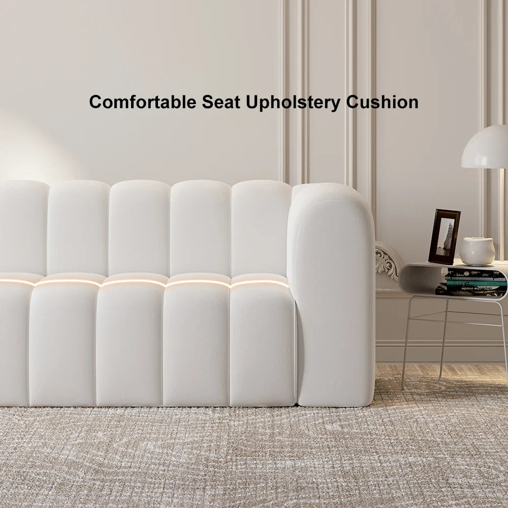 Japandi Modern White Velvet 3-Seater Sofa - Japandi