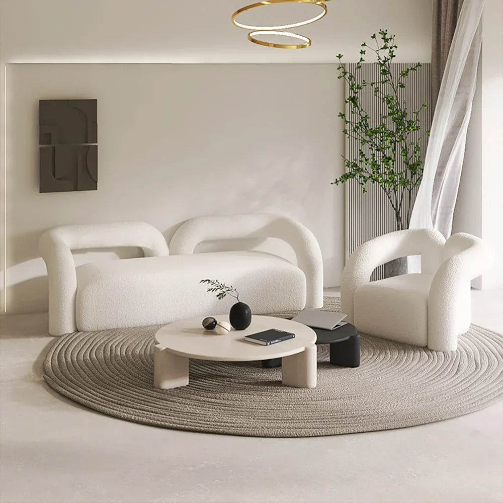 Japandi White Boucle Accent Chair - Japandi