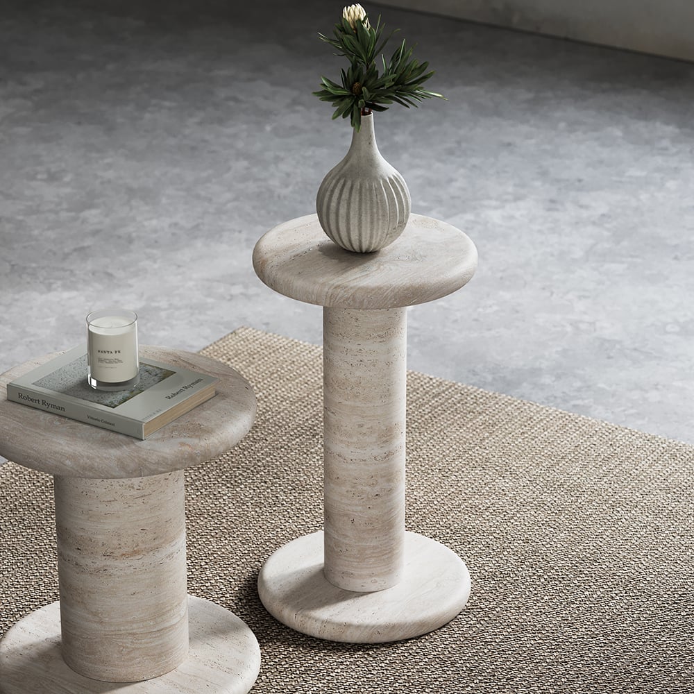 Japandi Travertine Side Table - Japandi