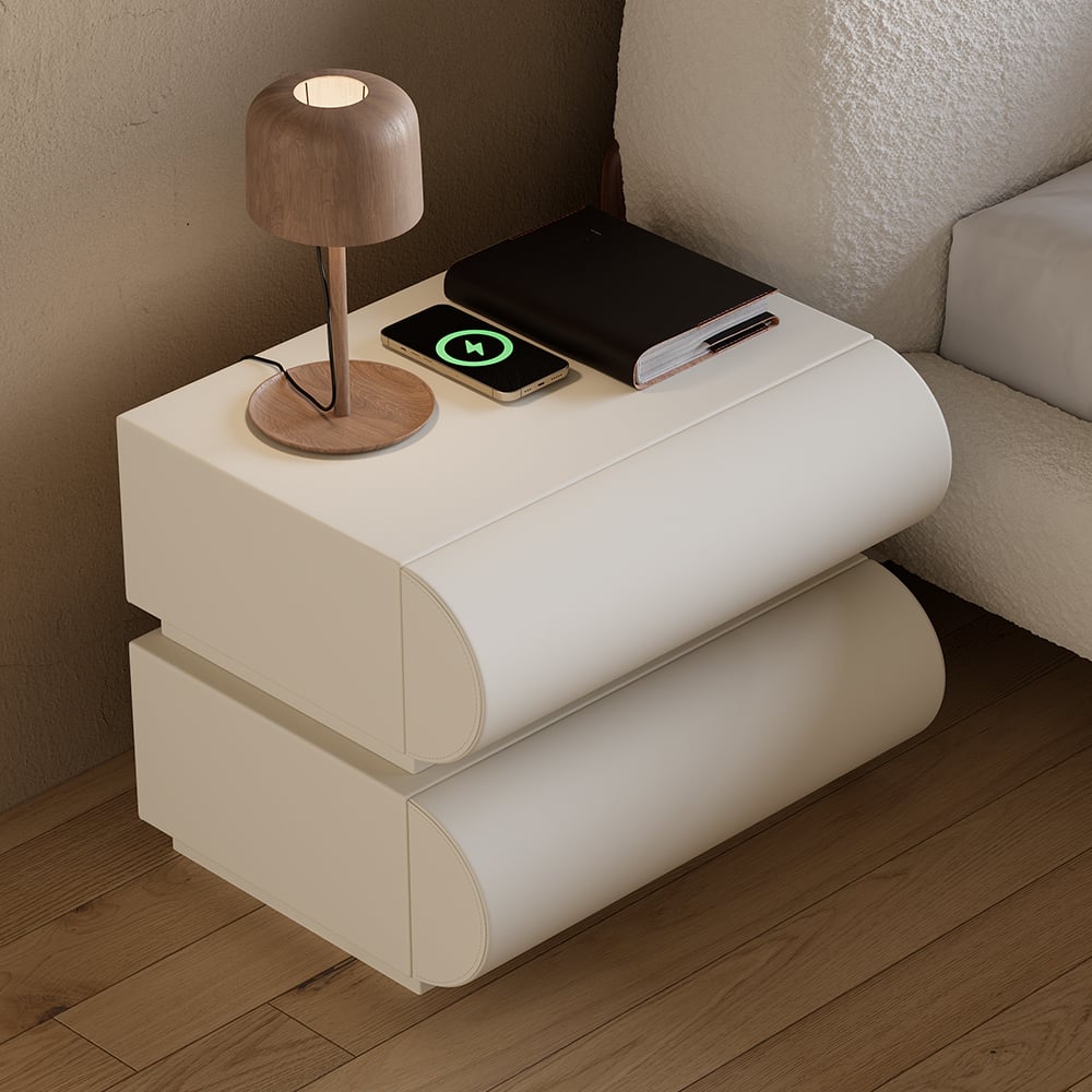 Japandi White Leather Nightstand - Japandi