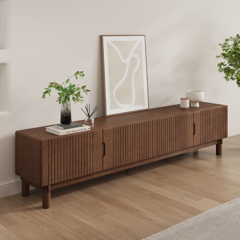 Japandi Grille Style Solid Wood TV Stand - Japandi