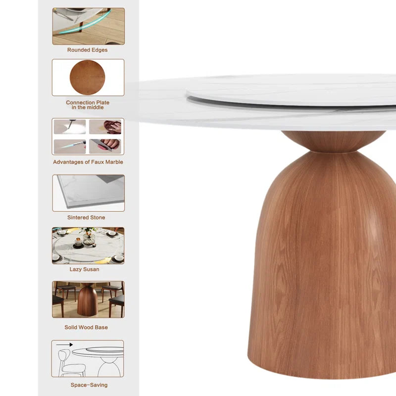 Faux Marble Pedestal Japandi Dining Set – Orren Ellis - Japandi