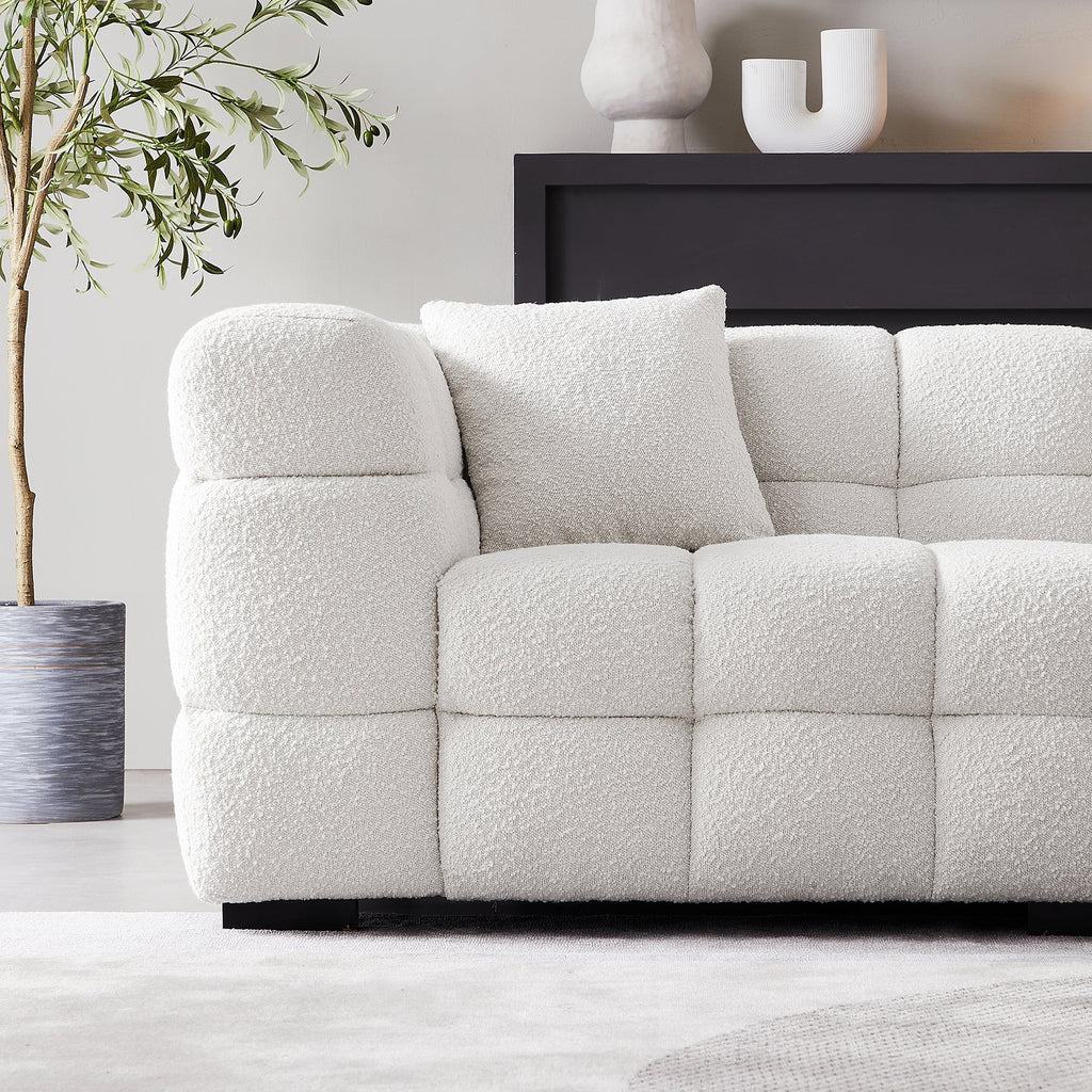 Japandi Cushy White Boucle Sofa - Japandi
