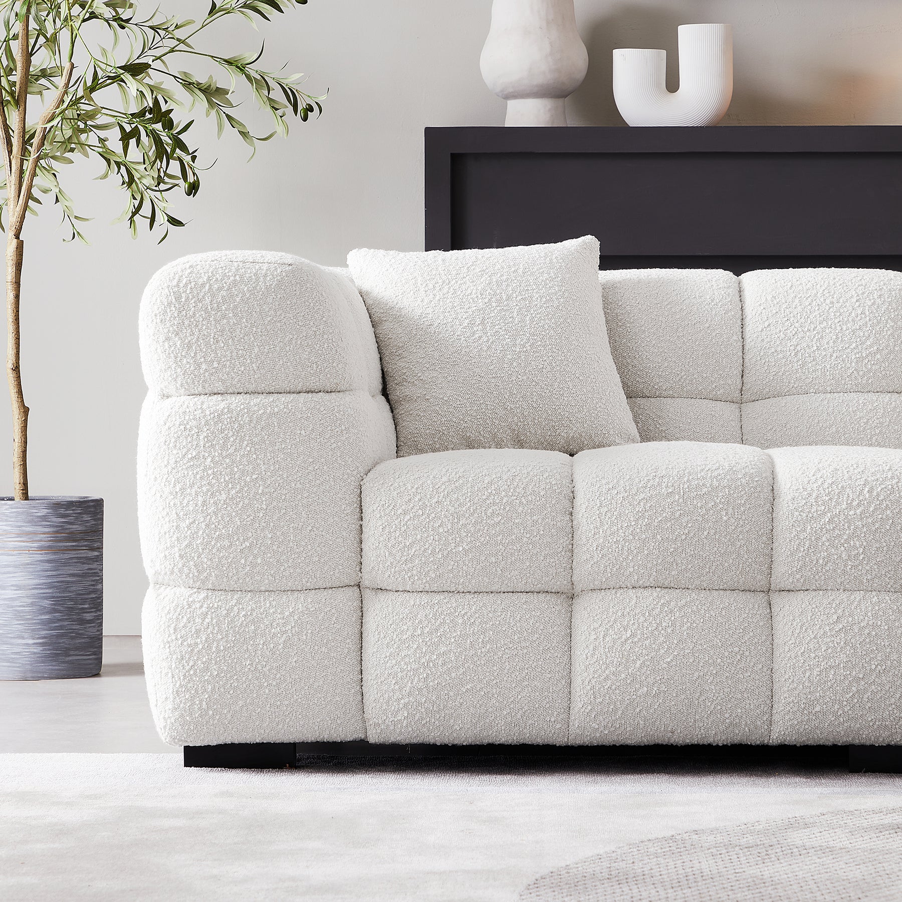 Japandi Cushy White Boucle Sofa - Japandi