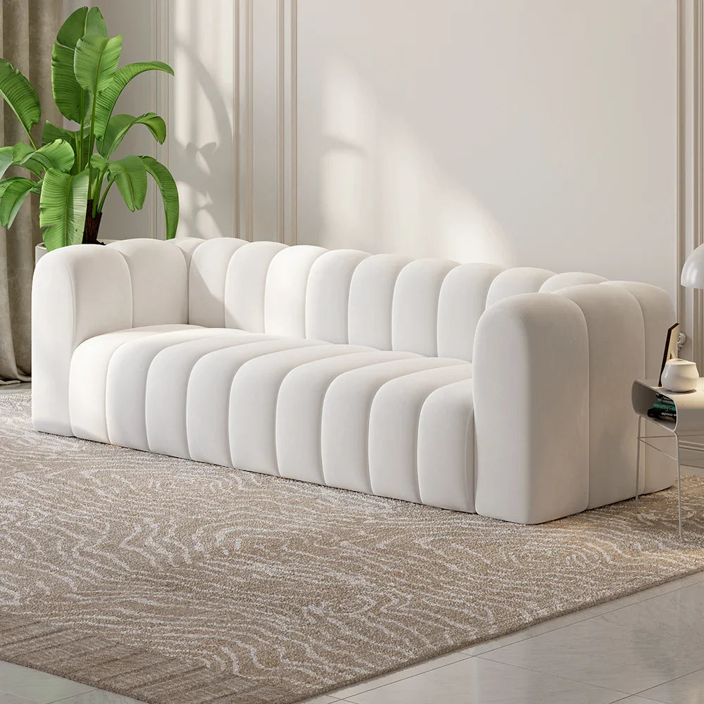 Japandi Modern White Velvet 3-Seater Sofa - Japandi