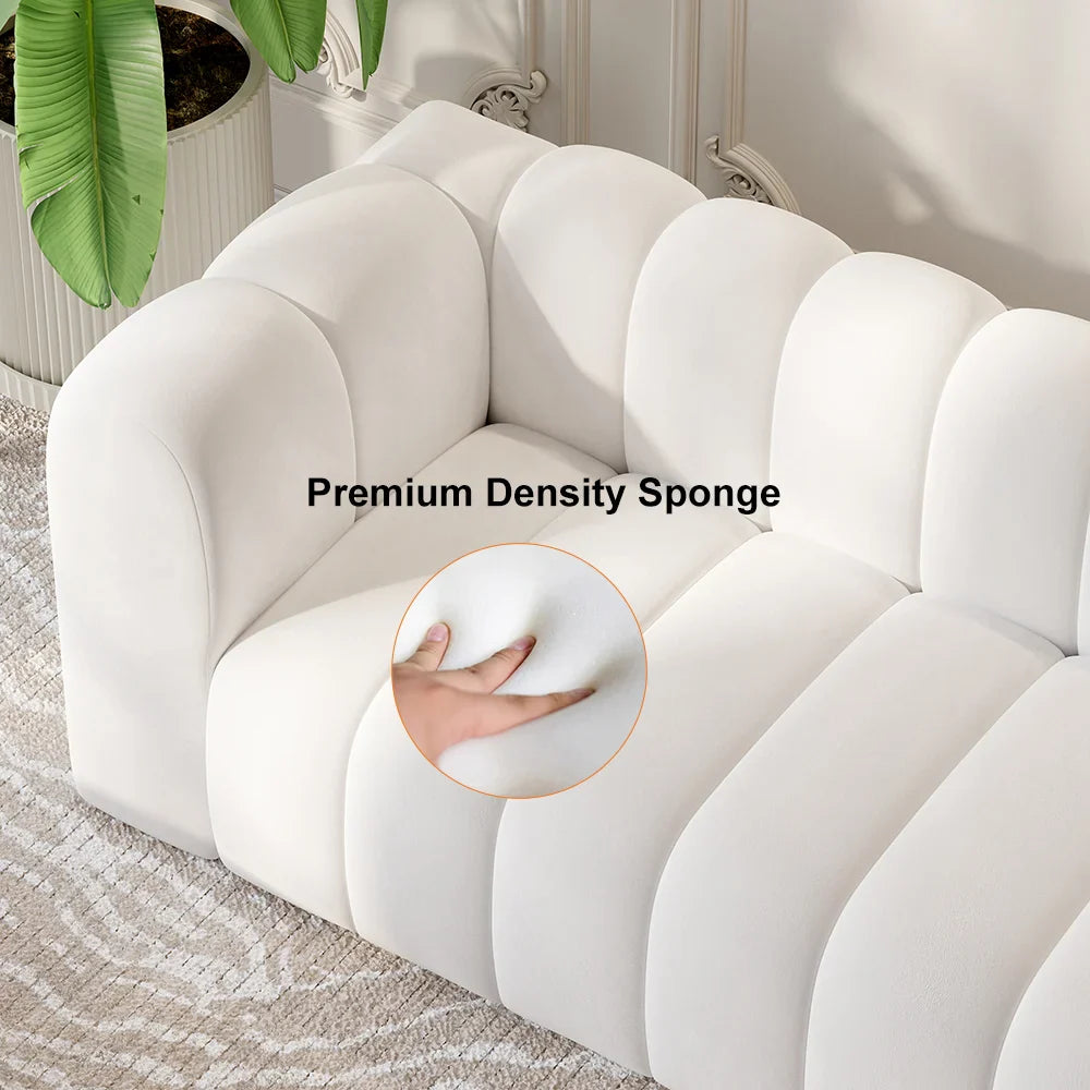 Japandi Modern White Velvet 3-Seater Sofa - Japandi
