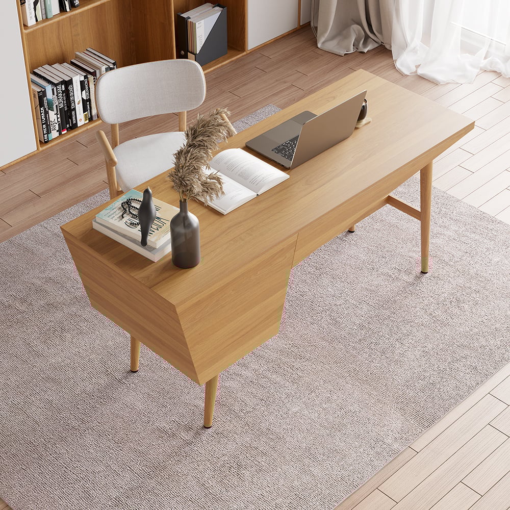 Japandi Wood Desk with 2 Drawers - Japandi