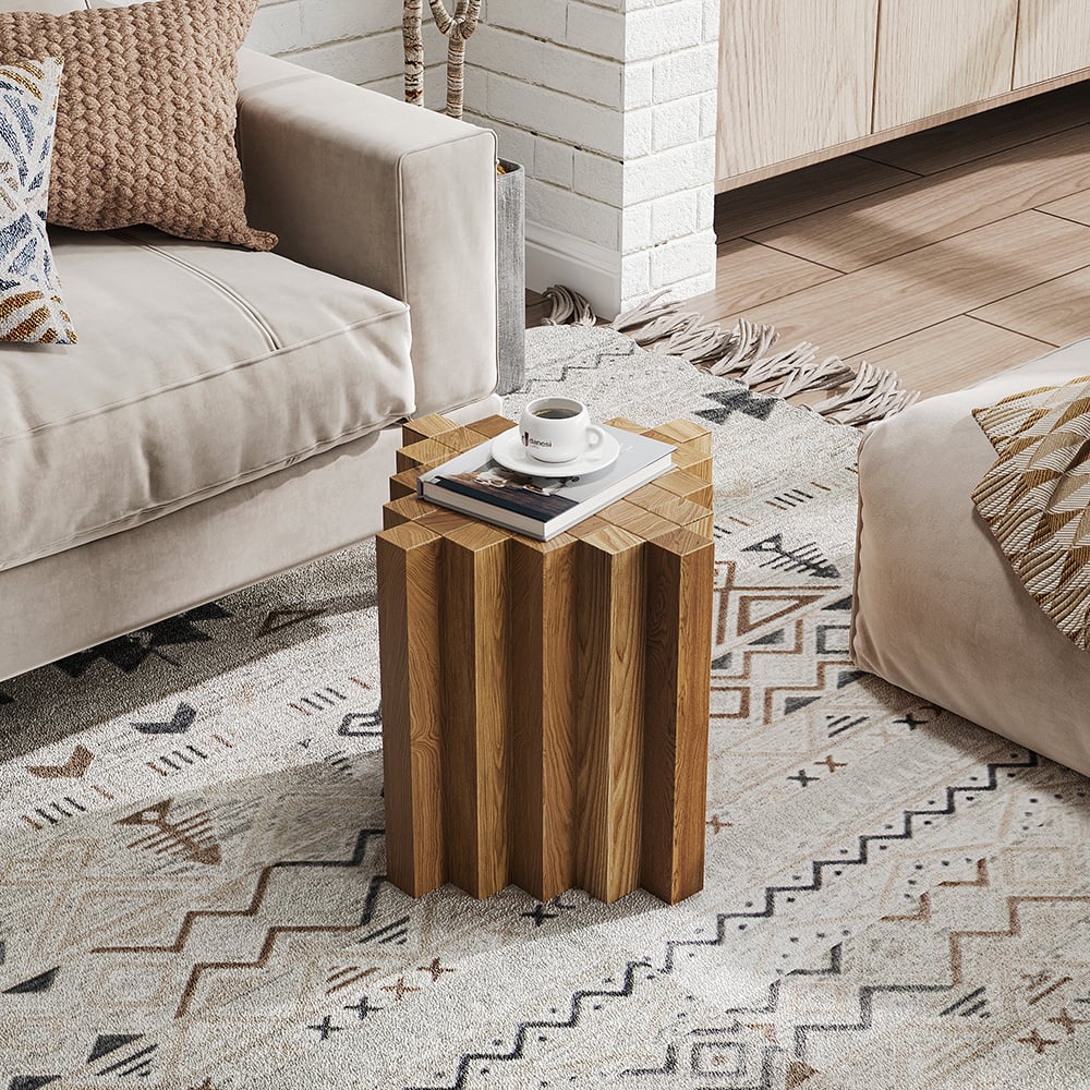 Japandi Geometric Wood Side Table - Japandi