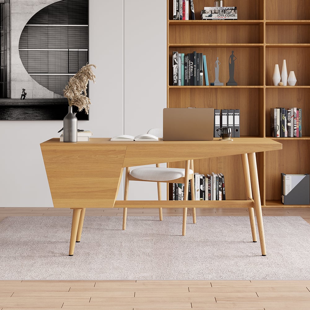 Japandi Wood Desk with 2 Drawers - Japandi