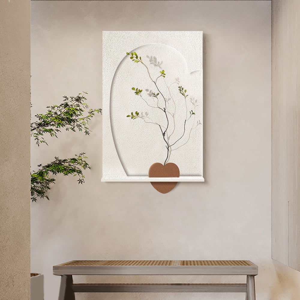Japandi Wall Sculpture With Shelf & Vase - Japandi