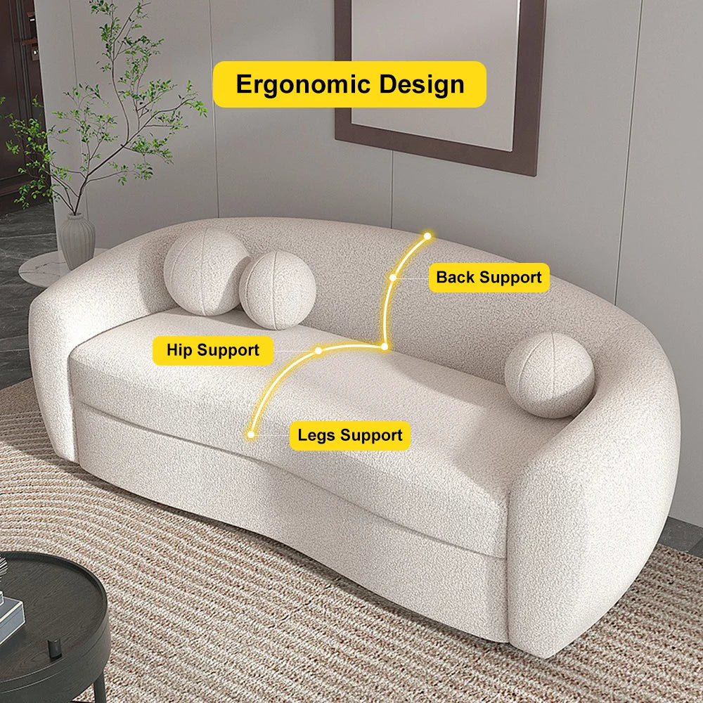 Japandi Teddy Velvet 3 Seaters Curved Sofa - Japandi