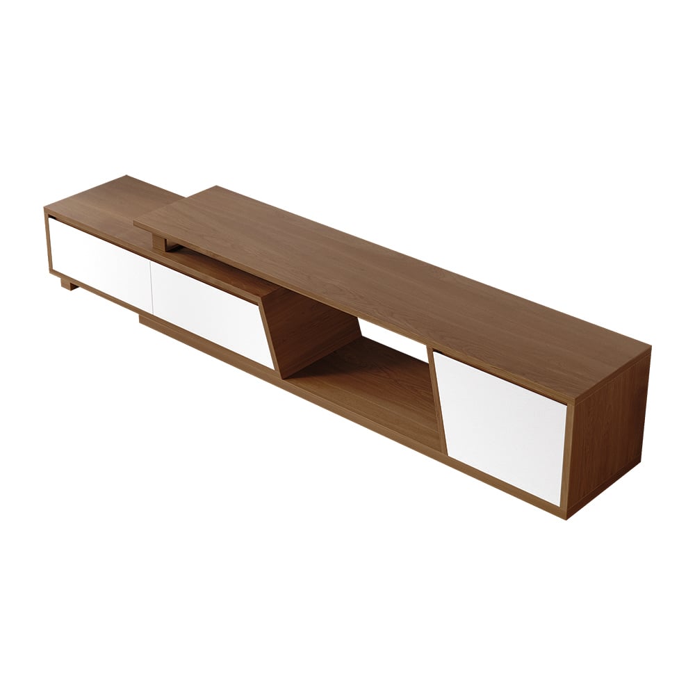 Japandi White & Walnut Extendable TV Stand - Japandi