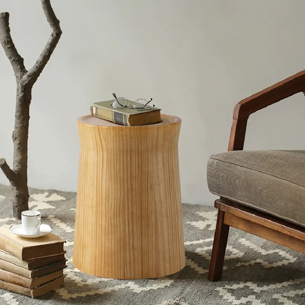 Japandi Round Wooden Side Table - Japandi