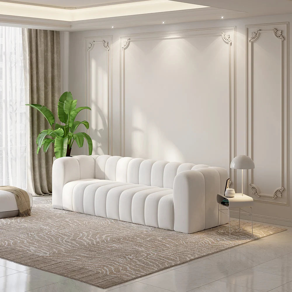 Japandi Modern White Velvet 3-Seater Sofa - Japandi
