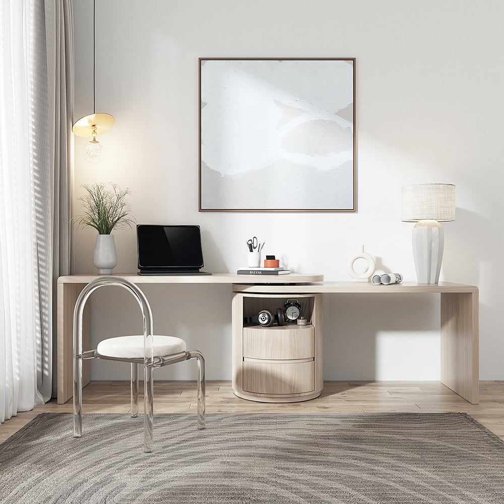 Japandi L Shaped Wood Desk - Japandi