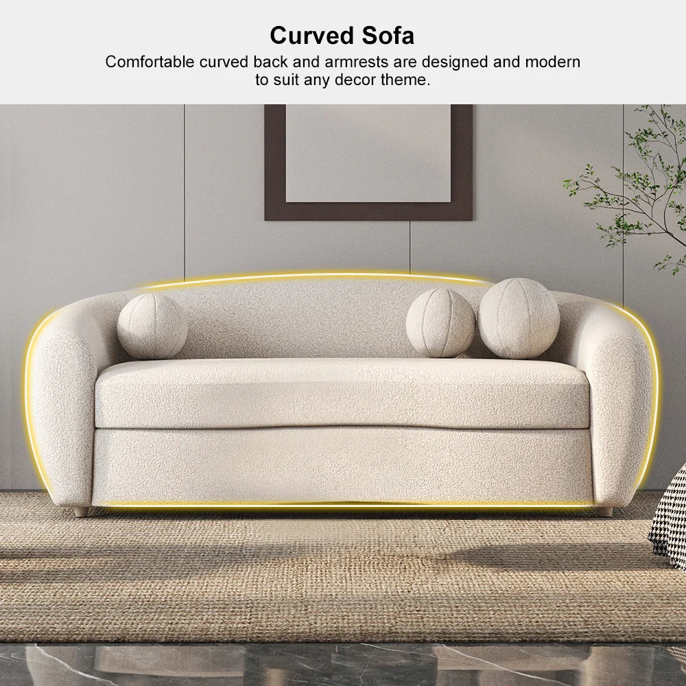 Japandi Teddy Velvet 3 Seaters Curved Sofa - Japandi