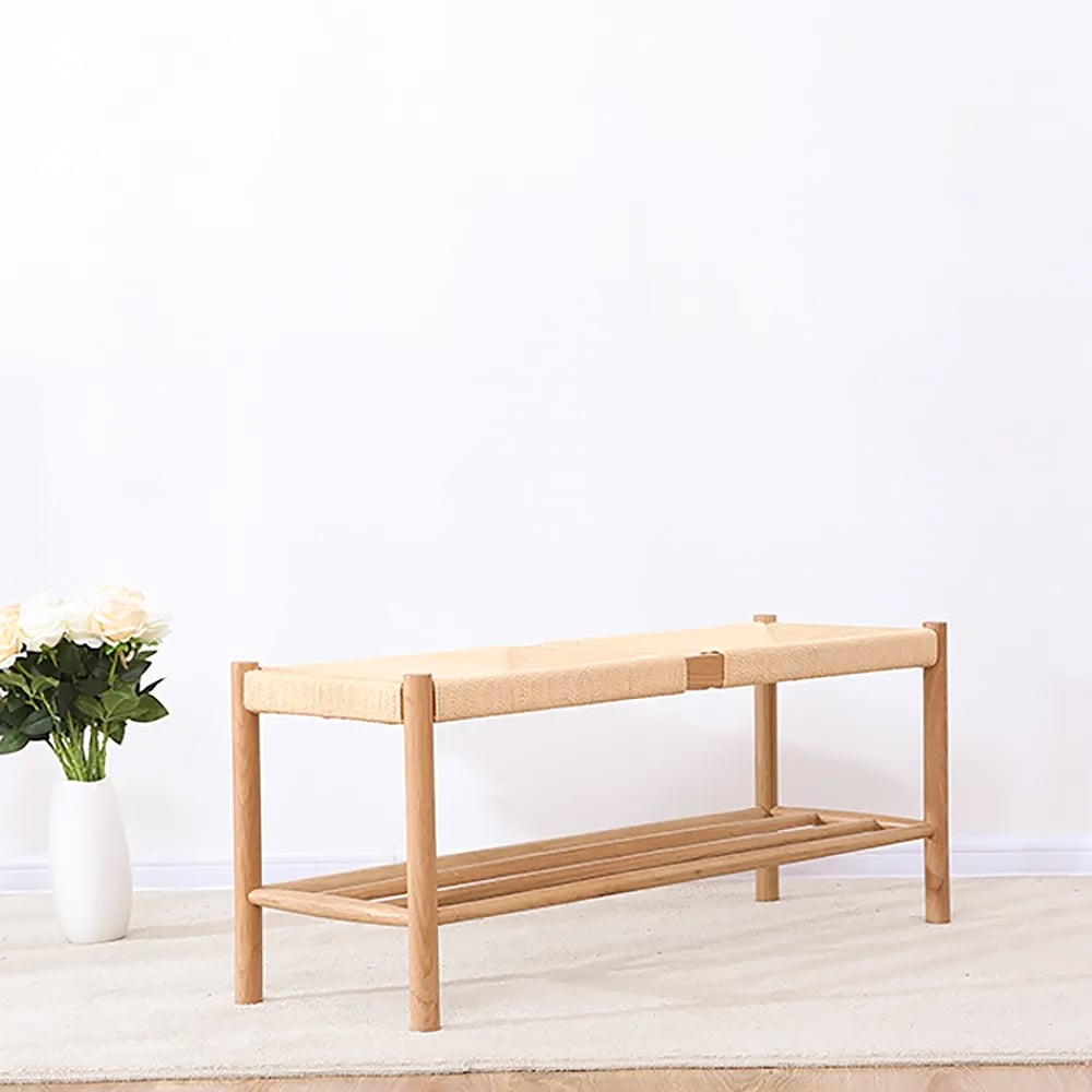 Japandi Wood & Rattan Bench - Japandi