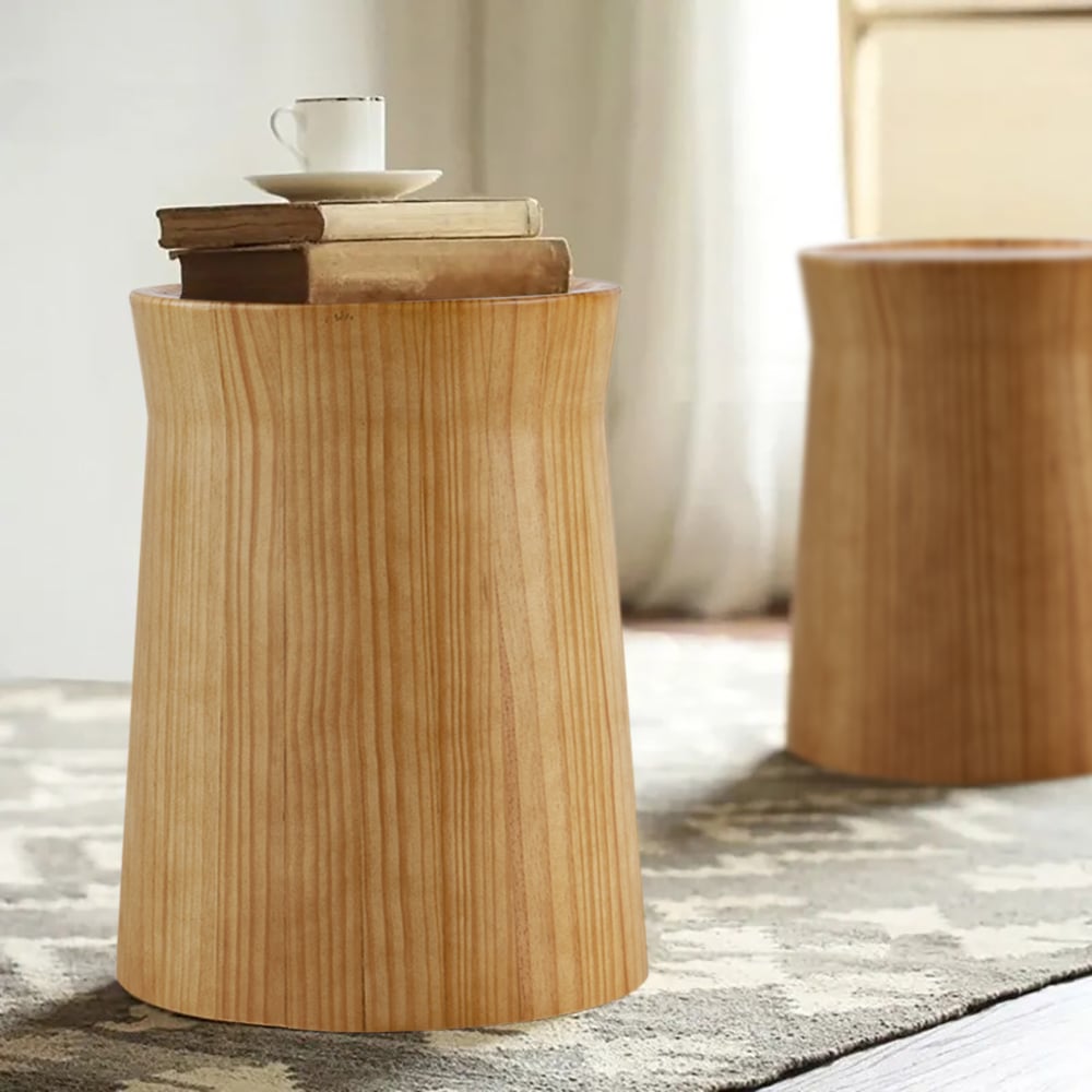 Japandi Round Wooden Side Table - Japandi